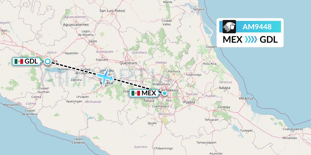 AM9448 Aeromexico Flight Map: Mexico City to Guadalajara