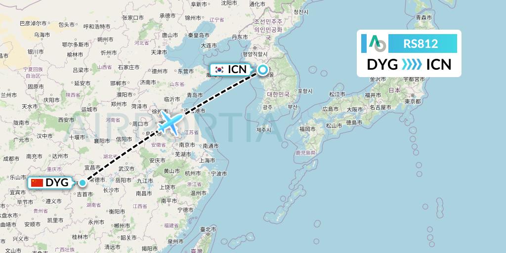 RS812 Air Seoul Flight Map: Dayong to Seoul