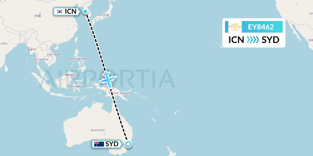 EY8462 Etihad Airways Flight Map: Seoul to Sydney