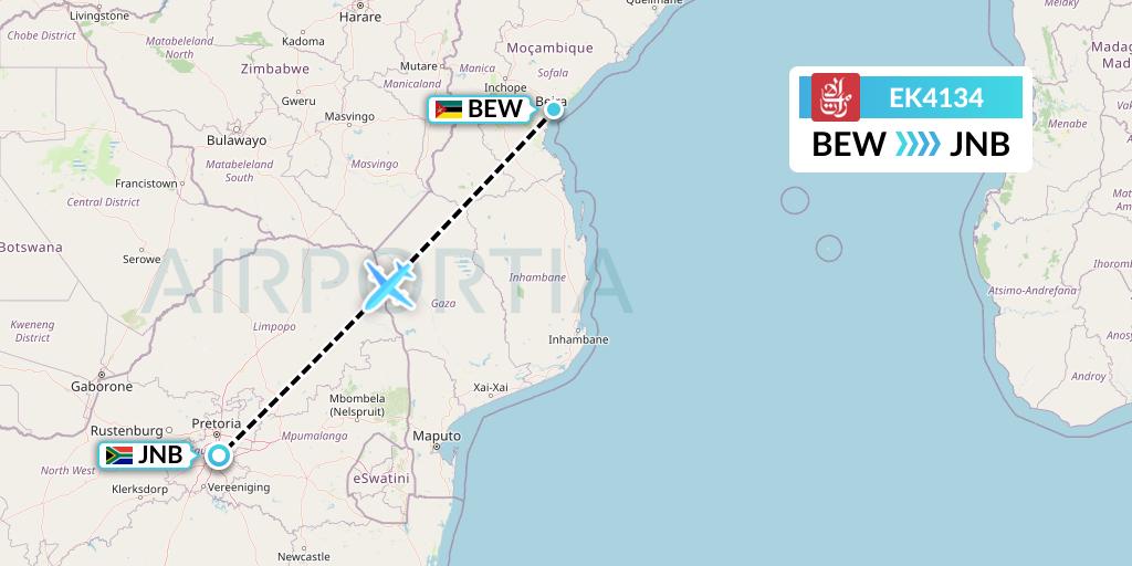 EK4134 Emirates Flight Map: Beira to Johannesburg