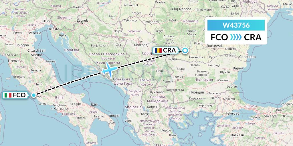 W43756 Wizz Air Malta Flight Map: Rome to Craiova