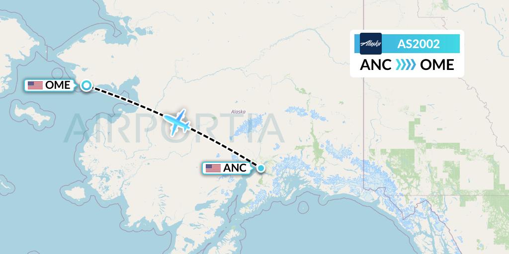 AS2002 Alaska Airlines Flight Map: Anchorage to Nome
