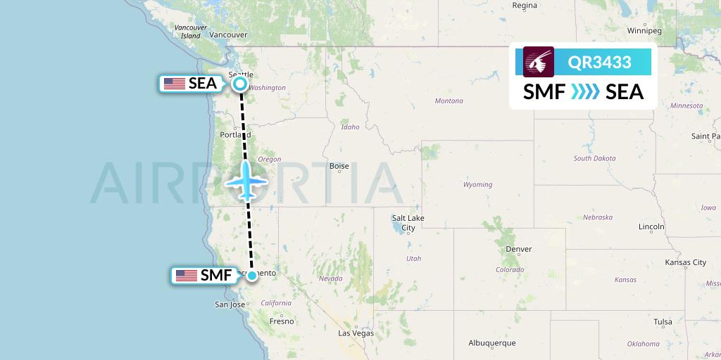 QR3433 Qatar Airways Flight Map: Sacramento to Seattle