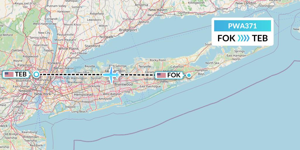 PWA371 Priester Aviation Flight Map: Westhampton Beach to Teterboro
