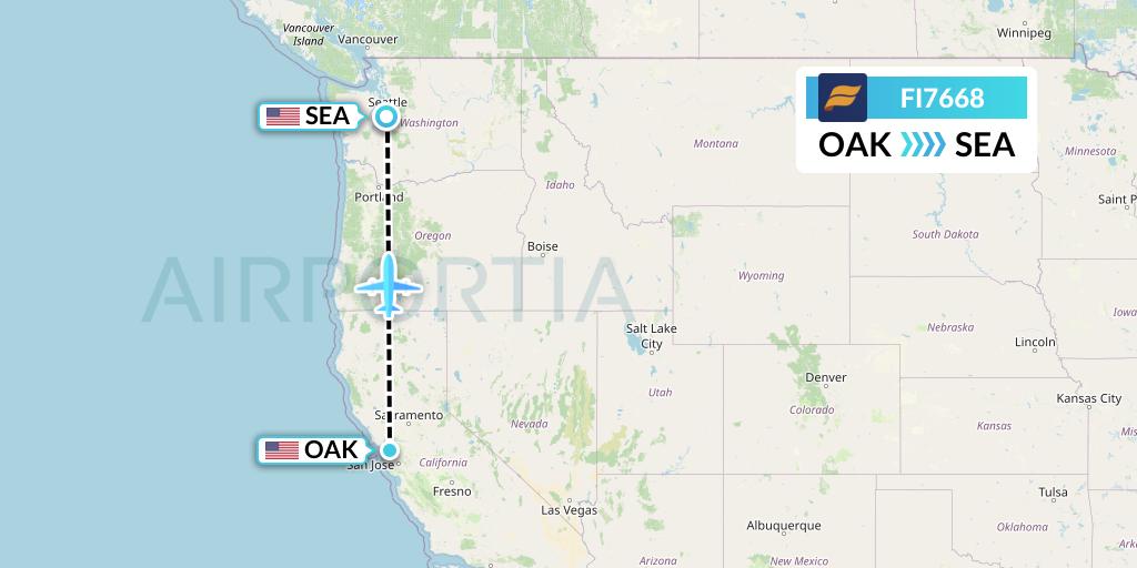 FI7668 Icelandair Flight Map: Oakland to Seattle