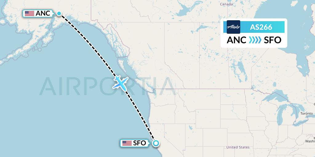 AS266 Alaska Airlines Flight Map: Anchorage to San Francisco