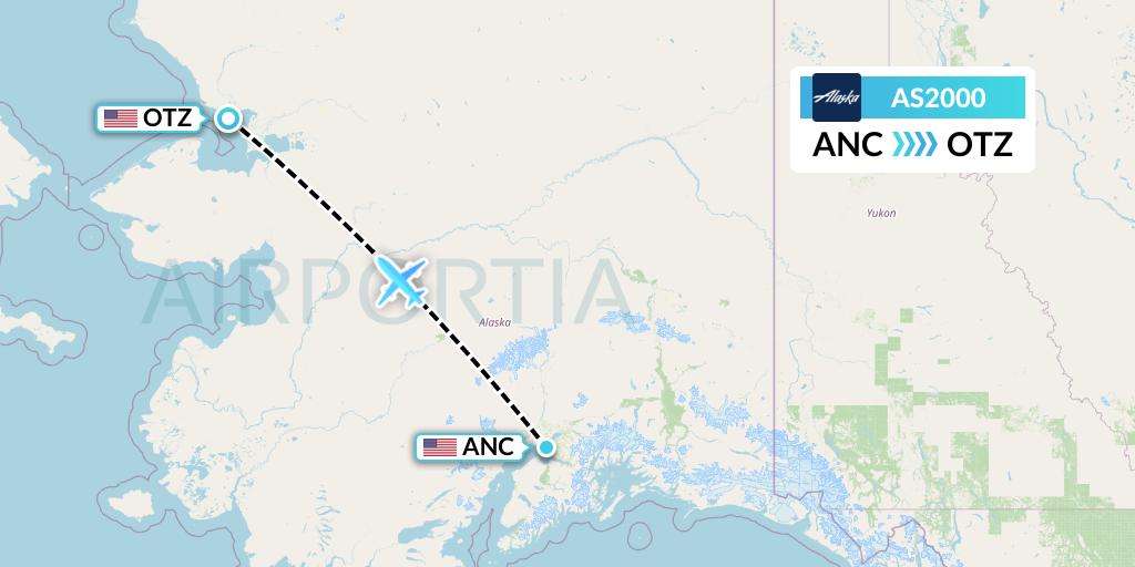 AS2000 Alaska Airlines Flight Map: Anchorage to Kotzebue