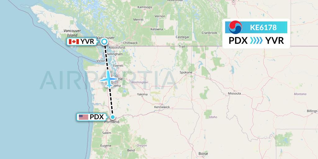 KE6178 Korean Air Flight Map: Portland to Vancouver