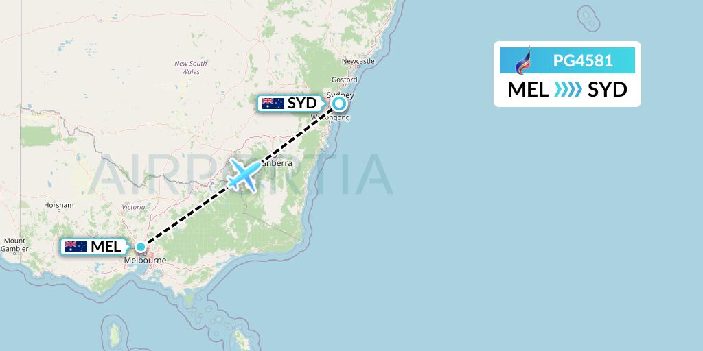 PG4581 Bangkok Airways Flight Map: Melbourne to Sydney