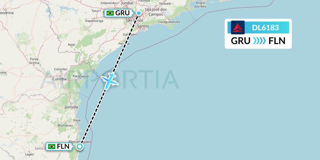 DL6183 Delta Air Lines Flight Map: Sao Paulo to Florianopolis
