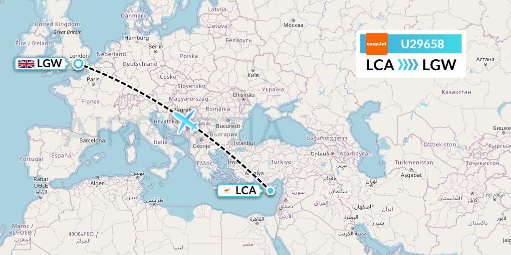 U29658 EasyJet Flight Map: Larnaca to London