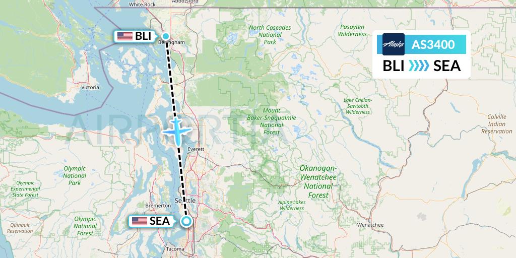 AS3400 Alaska Airlines Flight Map: Bellingham to Seattle