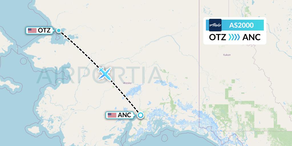 AS2000 Alaska Airlines Flight Map: Kotzebue to Anchorage