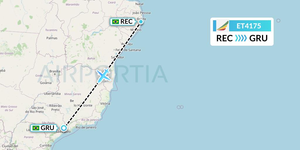 ET4175 Ethiopian Airlines Flight Map: Recife to Sao Paulo