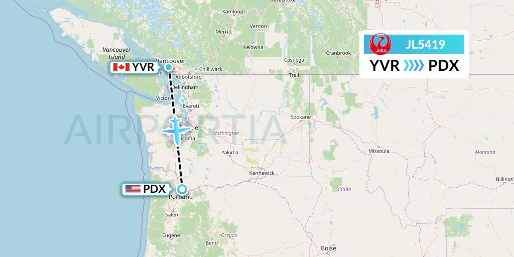 JL5419 Japan Airlines Flight Map: Vancouver to Portland