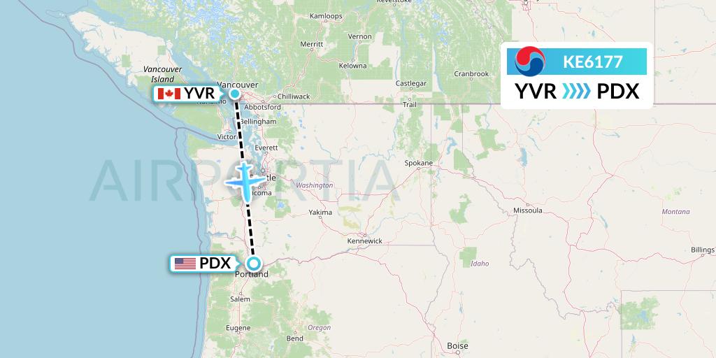 KE6177 Korean Air Flight Map: Vancouver to Portland