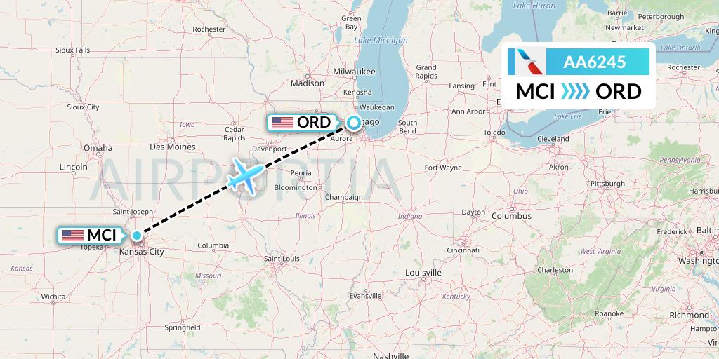 AA6245 American Airlines Flight Map: Kansas City to Chicago