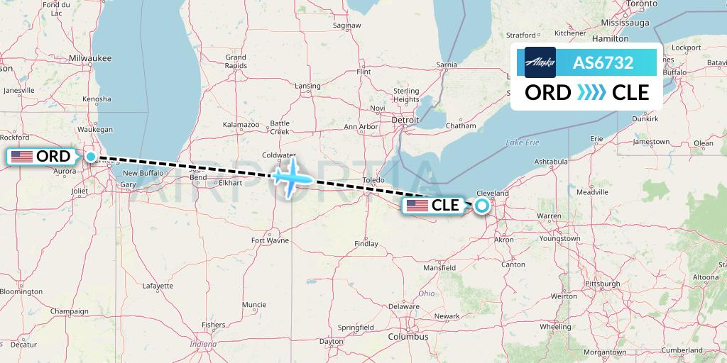 AS6732 Alaska Airlines Flight Map: Chicago to Cleveland