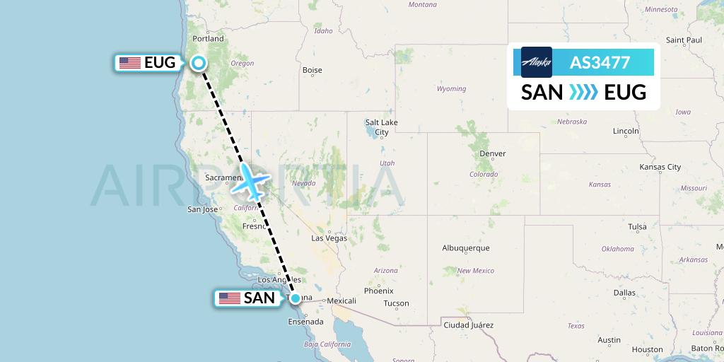 AS3477 Alaska Airlines Flight Map: San Diego to Eugene