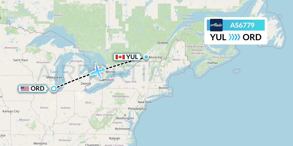 AS6779 Alaska Airlines Flight Map: Montreal to Chicago