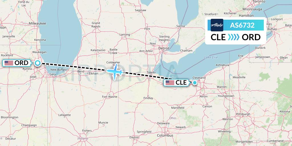 AS6732 Alaska Airlines Flight Map: Cleveland to Chicago