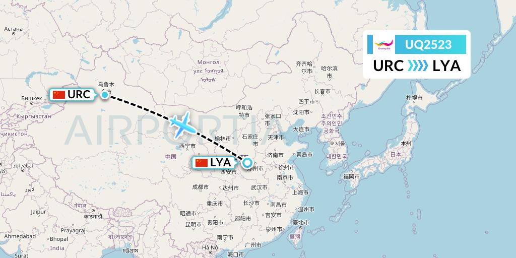 UQ2523 Urumqi Airlines Flight Map: Urumqi to Luoyang