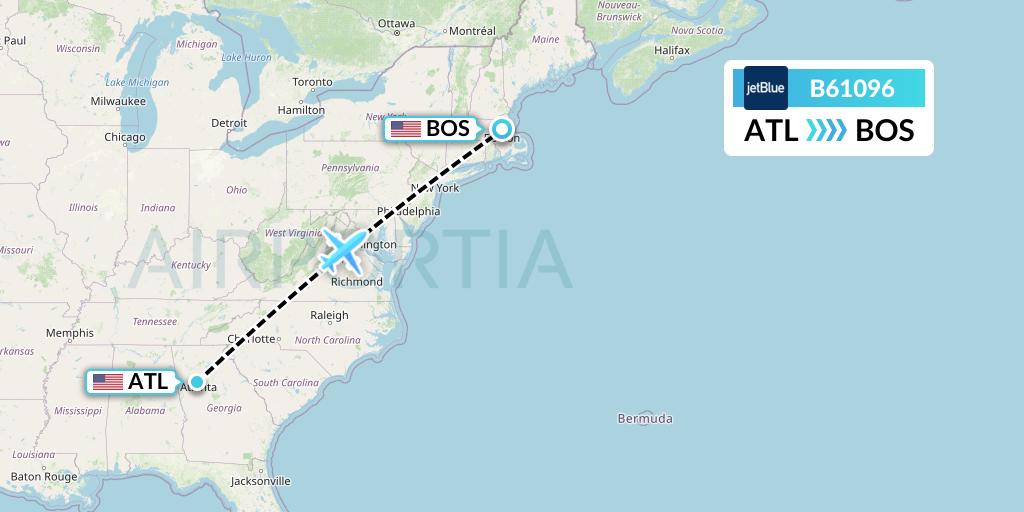 B61096 JetBlue Airways Flight Map: Atlanta to Boston