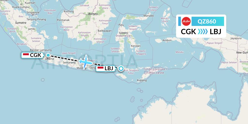 QZ860 Indonesia AirAsia Flight Map: Jakarta to Labuan Bajo