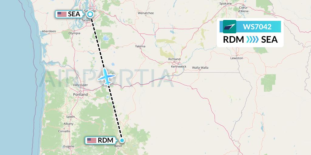 WS7042 WestJet Flight Map: Redmond to Seattle