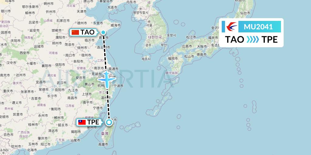 MU2041 China Eastern Airlines Flight Map: Qingdao to Taipei