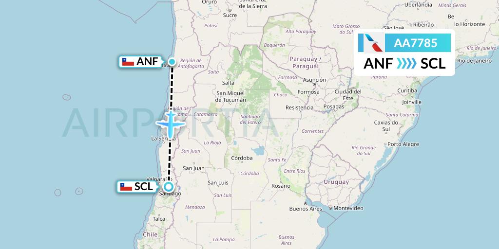 AA7785 American Airlines Flight Map: Antofagasta to Santiago