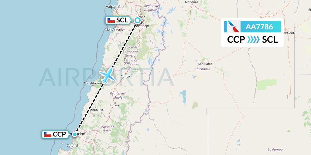 AA7786 American Airlines Flight Map: Concepcion to Santiago