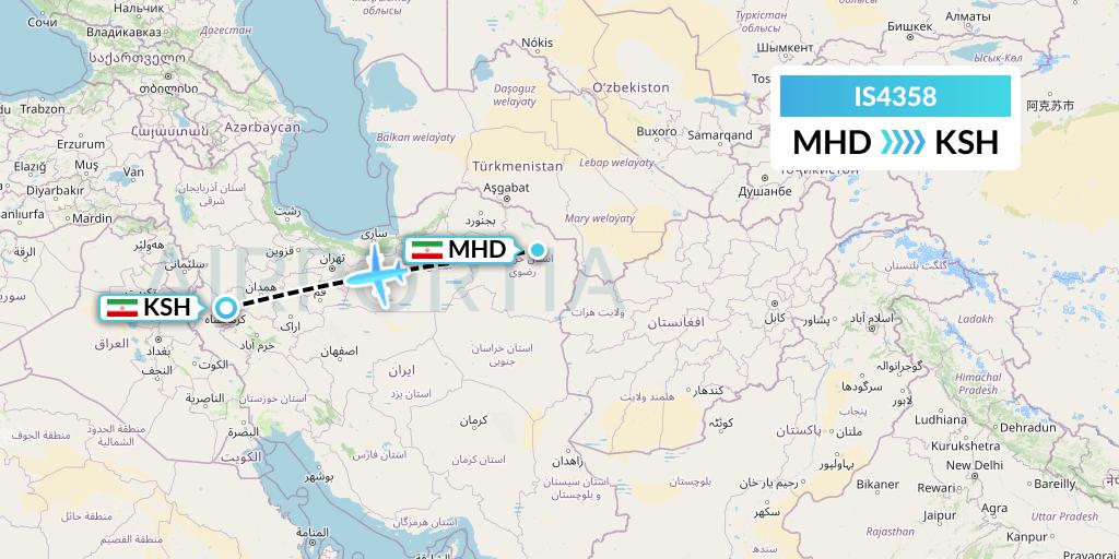 IS4358 Sepehran Airlines Flight Map: Mashhad to Kermanshah