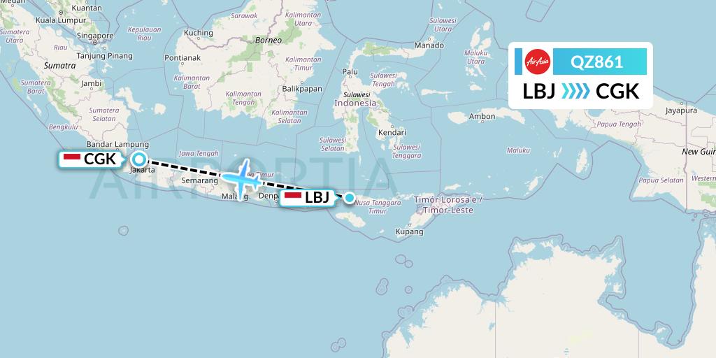 QZ861 Indonesia AirAsia Flight Map: Labuan Bajo to Jakarta