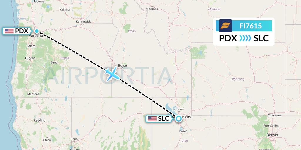 FI7615 Icelandair Flight Map: Portland to Salt Lake City