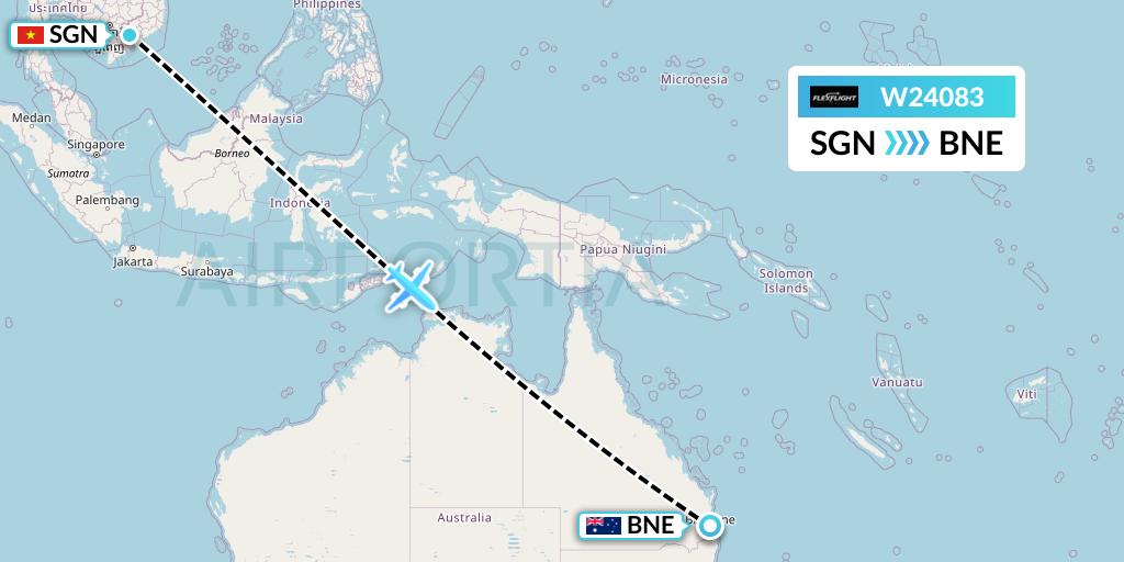 W24083 Flex Flight Flight Map: Ho Chi Minh City to Brisbane