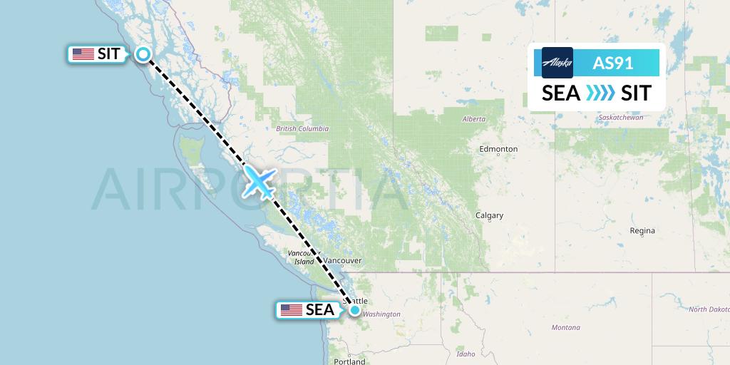 AS91 Alaska Airlines Flight Map: Seattle to Sitka