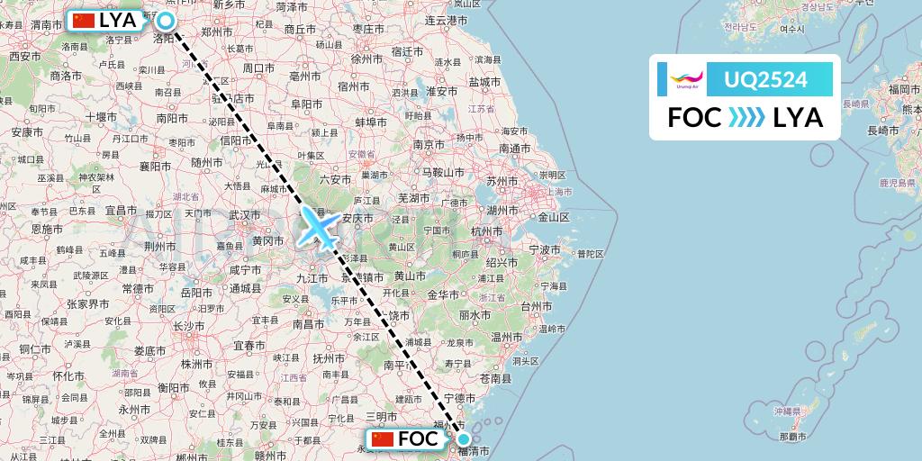 UQ2524 Urumqi Airlines Flight Map: Fuzhou to Luoyang