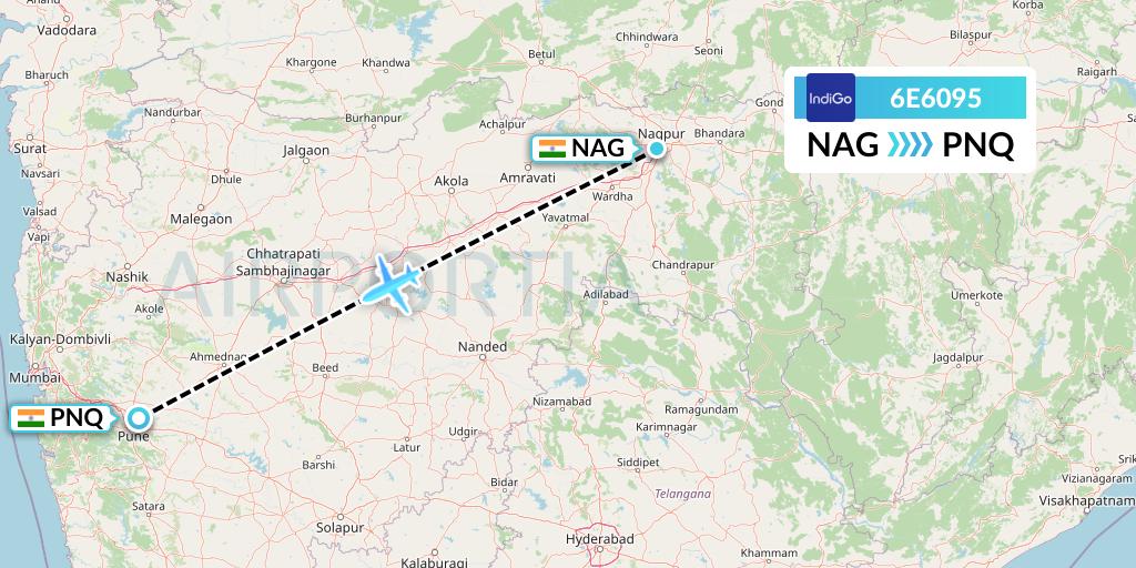 6E6095 IndiGo Airlines Flight Map: Nagpur to Pune