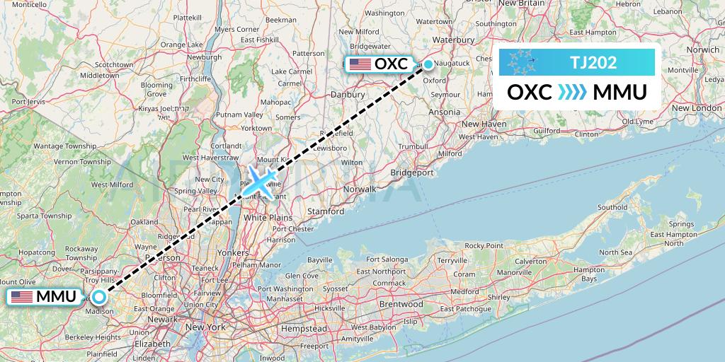 TJ202 Tradewind Aviation Flight Map: Oxford to Morristown