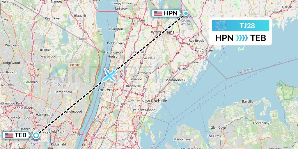 TJ28 Tradewind Aviation Flight Map: White Plains to Teterboro