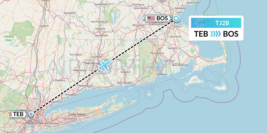 TJ28 Tradewind Aviation Flight Map: Teterboro to Boston