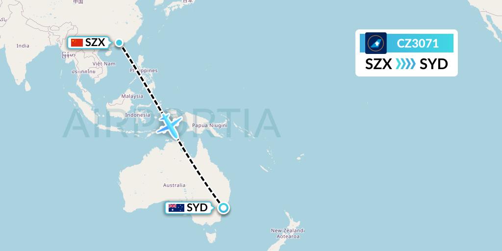 CZ3071 China Southern Airlines Flight Map: Shenzhen to Sydney