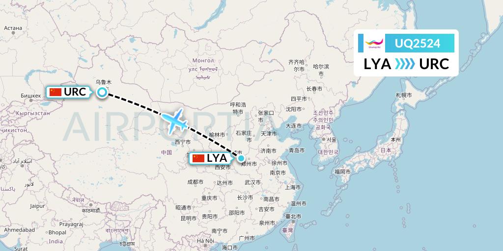 UQ2524 Urumqi Airlines Flight Map: Luoyang to Urumqi