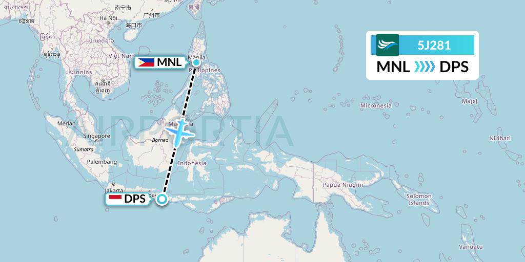 5J281 CEBU Pacific Air Flight Map: Manila to Denpasar