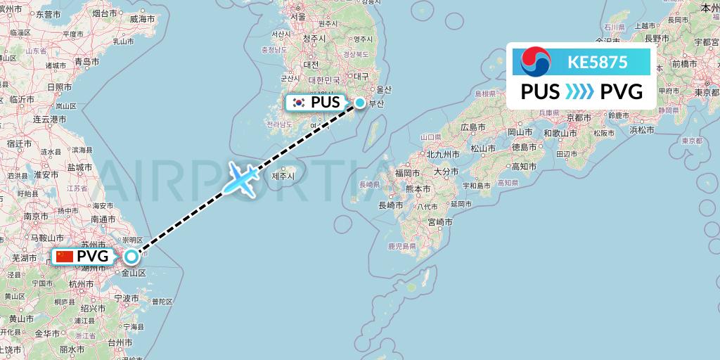 KE5875 Korean Air Flight Map: Busan to Shanghai
