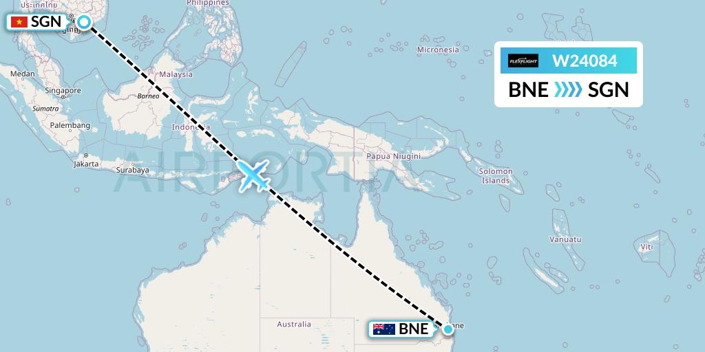 W24084 Flex Flight Flight Map: Brisbane to Ho Chi Minh City