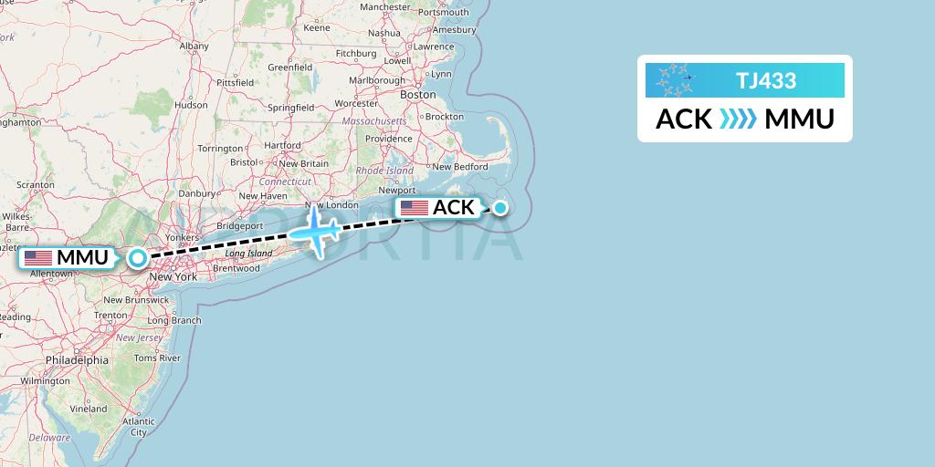 TJ433 Tradewind Aviation Flight Map: Nantucket to Morristown