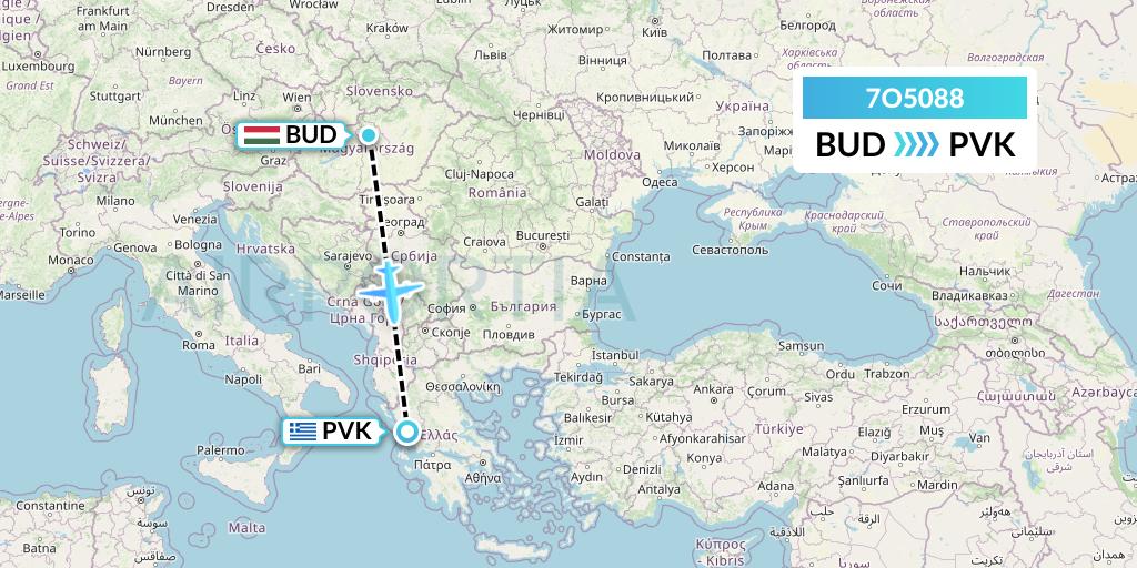 7O5088 Travel Service Hungary Flight Map: Budapest to Preveza