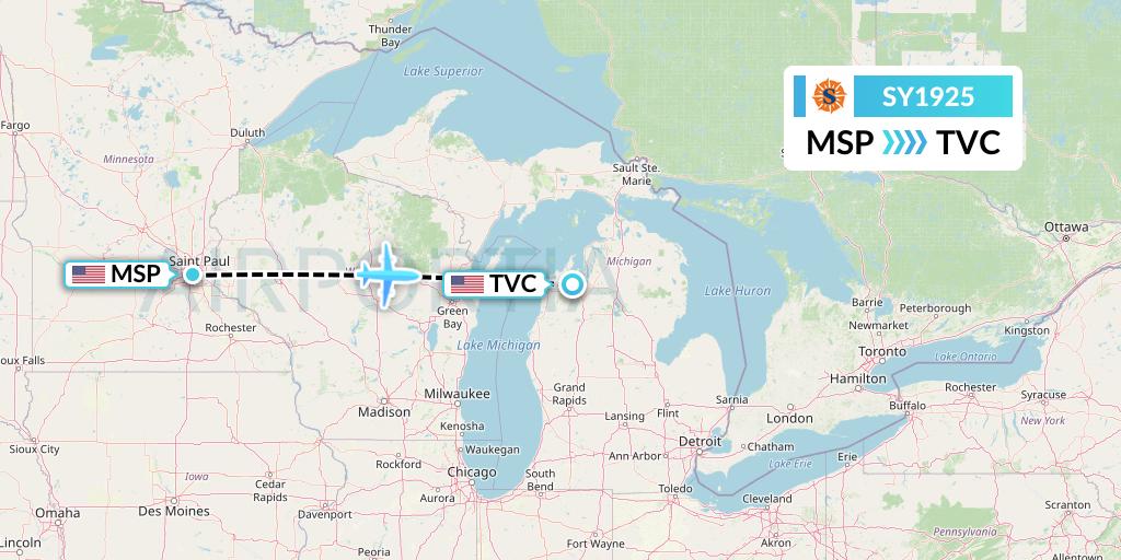 SY1925 Flight Status Sun Country Airlines Minneapolis to Traverse City (SCX1925)